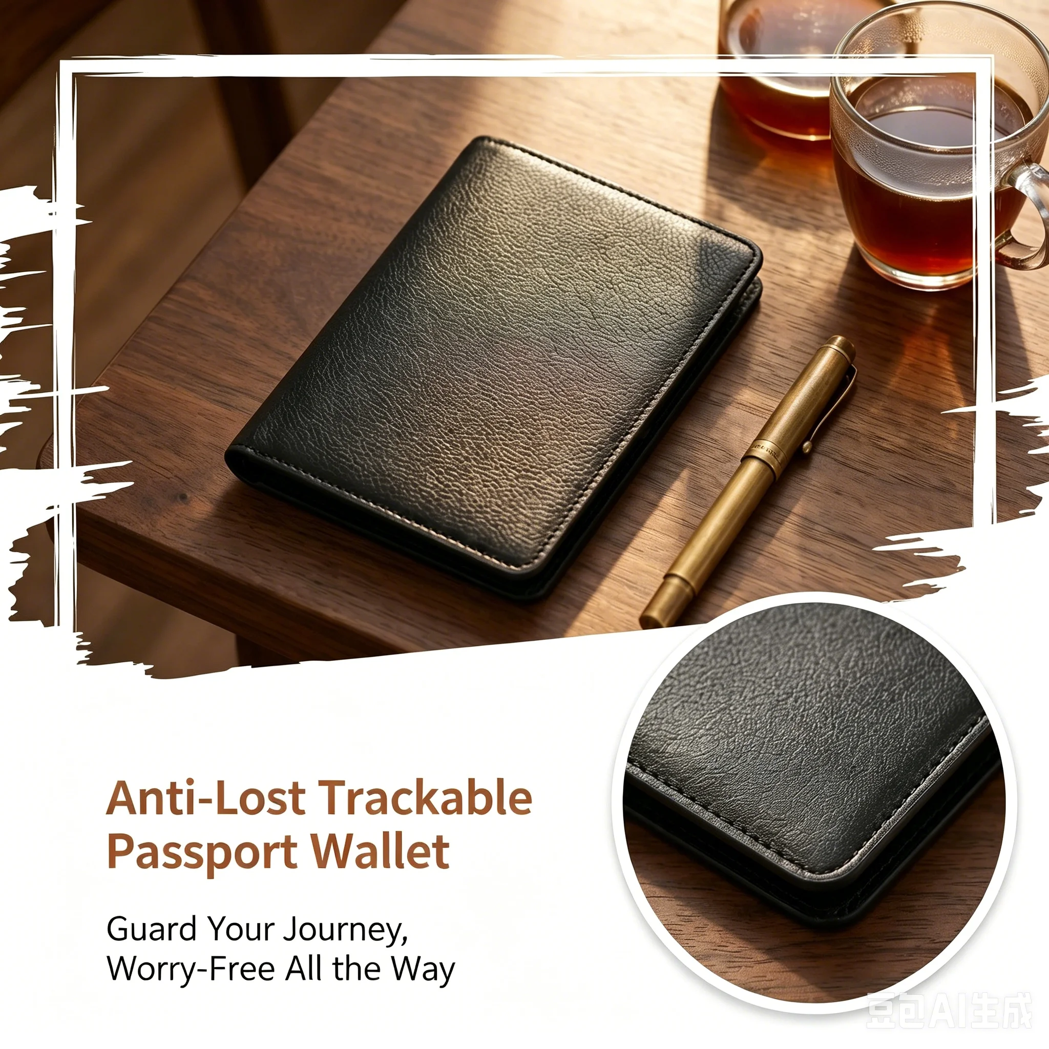 Leather Passport Cover - Smart Passport Holder Cover Positioning device